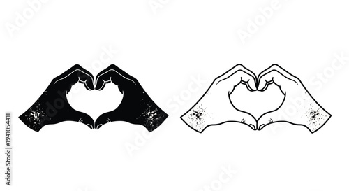 Two pairs of hands forming heart shapes in contrasting tones