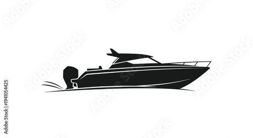 Black silhouette of a speedboat gliding across water