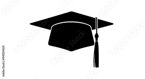 Graduation cap icon in black and white vector art with tassel