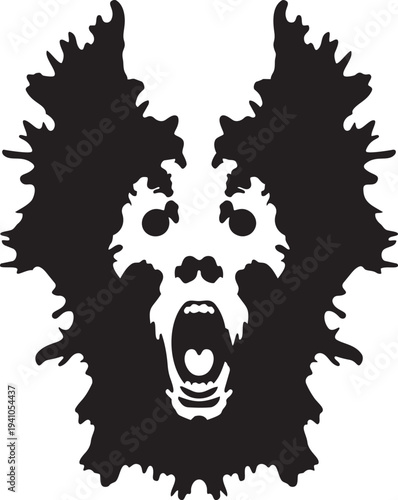 A black and white image of a dog's face isolated on transparent background, Vector
