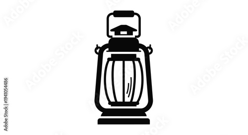 A black and white silhouette of an old fashioned kerosene lantern