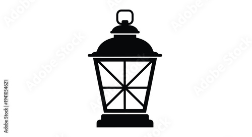 Simple black silhouette of a vintage lantern with a handle