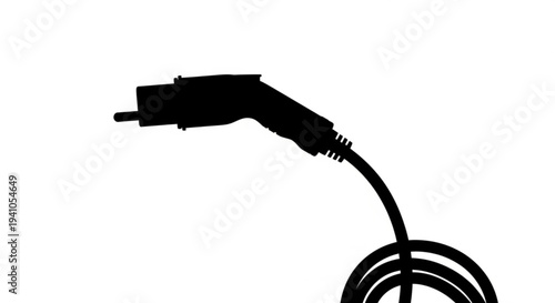 Silhouette of an electrical plug and cord on a white background viewed from the side