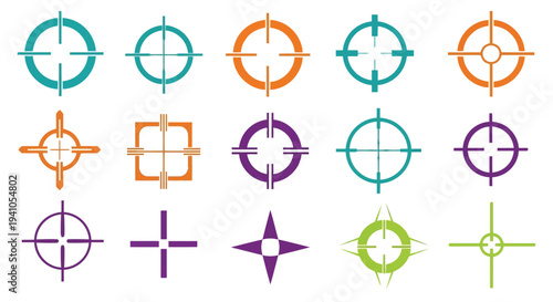 Colorful crosshair icons arranged in a grid pattern on a white background