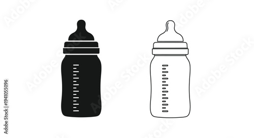 Two baby bottles displayed one black one white in a simple graphic