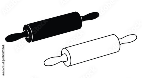 Two rolling pins one solid black and one outlined in white
