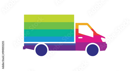 Colorful stylized delivery truck illustration with rainbow stripes and bold design