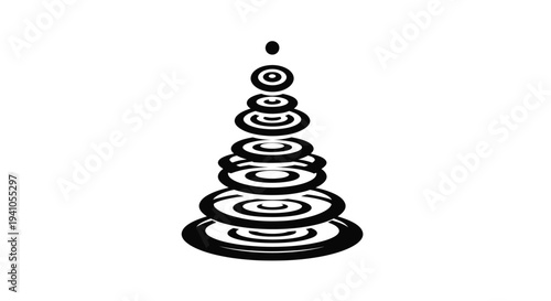 A black and white illustration of stacked concentric circles forming a tree shape