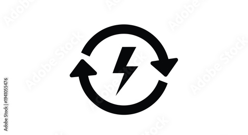 Black circular icon displaying a lightning bolt within a recycling loop