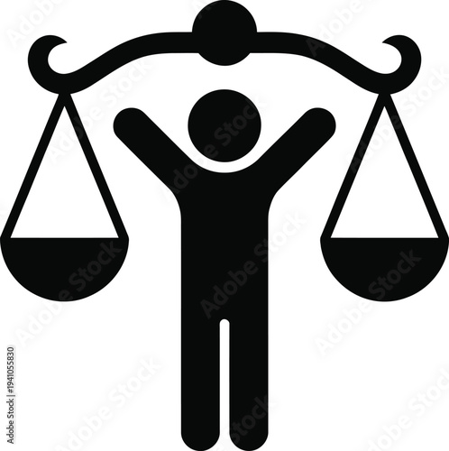 A man balancing justice scales with his arms up