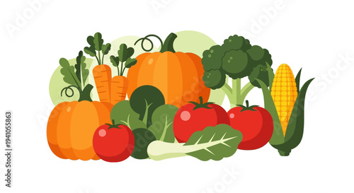 A vibrant vector illustration of various fruits and vegetables, symbolizing healthy eating awareness for a National Nutrition Month campaign or event, promoting nutritious food and diet.