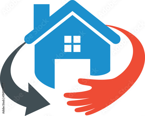 House with hands holding and protecting it from harm and danger
