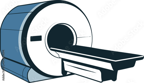 Medical MRI machine scanner illustration with table for patient examination and diagnosis procedures  health technology