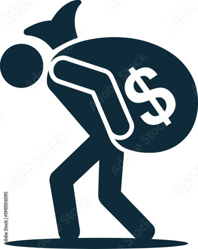 Man carrying a large money bag on his back with dollar sign