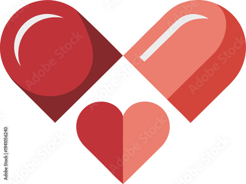 Three dimensional red heart shapes in different sizes and shades  isolated on transparent background