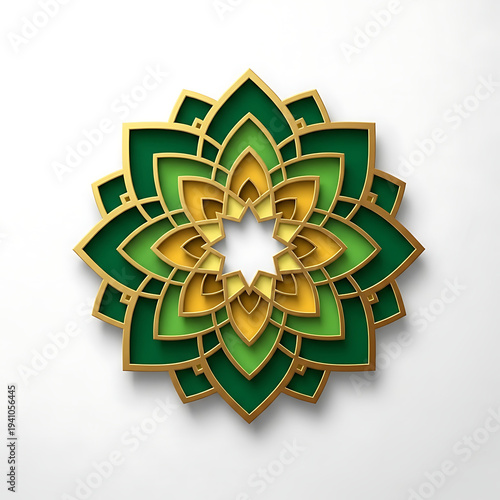 3D Layered Islamic Geometric Mandala with Gold Edges