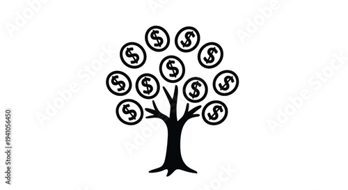 A stylized tree with dollar sign symbols as leaves representing wealth