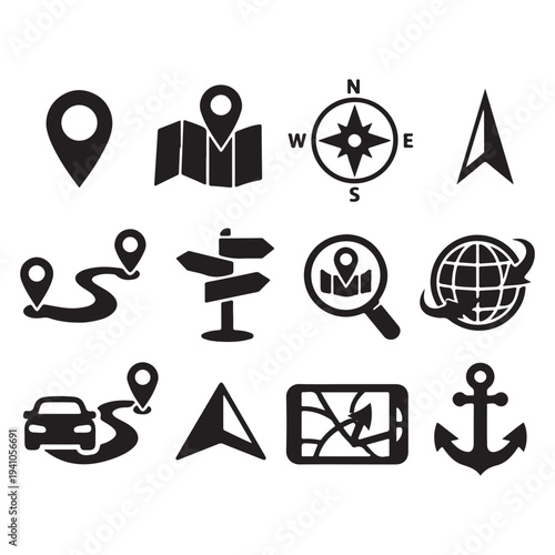 navigation vector silhouette icon set