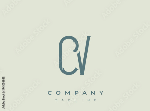 Elegant company logo template with initials cv on gray background