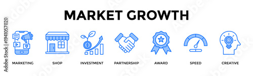 Market Growth Icon Set Collection Pack Banner Web Vector Illustration  Concept Containing Accelerate Brand Expansion And Revenue Through Creative Market Strategy