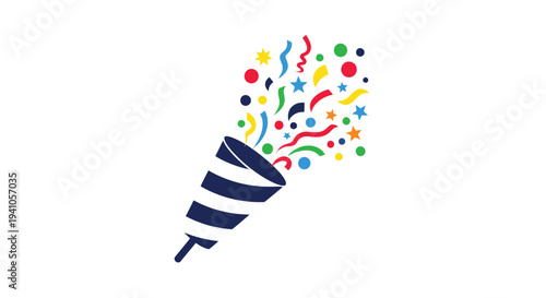 A colorful party horn shooting confetti into the air celebrating joy