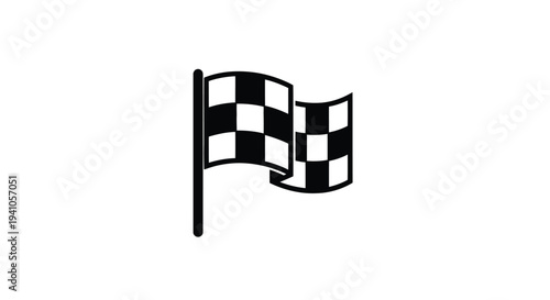 A simple black and white illustration of a waving checkered flag