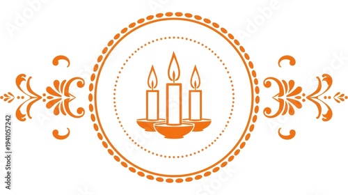 Set of 1 orange candle icon with decorative border