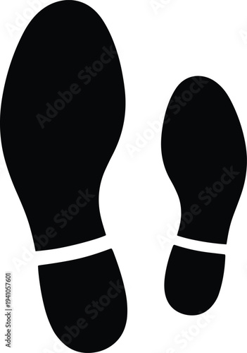 Footprint shoe sole marks walking steps silhouette isolated black vector icon trail path symbol illustration