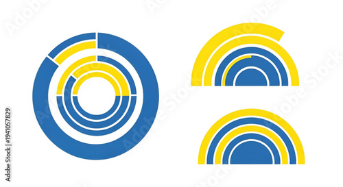 Abstract colorful concentric arcs and circles for graphic design