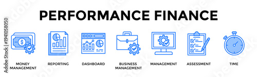 Performance Finance Icon Set Collection Pack Banner Web Vector Illustration  Concept Containing Monitor Finances And Performance For Sustainable Growth