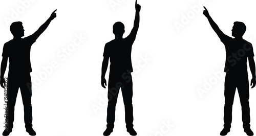 Man pointing upward gesture male silhouette pointing finger isolated black vector illustration person indicating direction idea concept