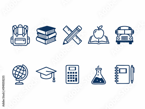 Back to School and Education Thin Line Icon Set