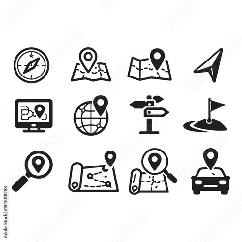 navigation vector silhouette icon set