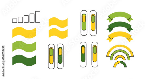 Vector infographic elements with wavy lines bar graphs and banners