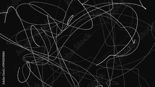 Animated abstract scribble line background featuring dynamic motion trails, flowing light paths, and energetic chaotic patterns. Ideal for motion graphics, artistic visuals, digital displays.