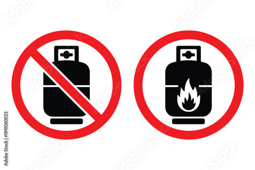 Stop Warning Propane Gas Cylinder Icon, cartoon vector gas cannister symbol, LPG tank or container for propane bottles, caution and safety illustration, oxygen and fuel storage vector design.