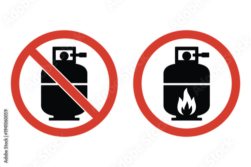 Stop Warning Propane Gas Cylinder Icon, cartoon vector gas cannister symbol, LPG tank or container for propane bottles, caution and safety illustration, oxygen and fuel storage vector design.