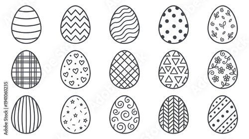 Collection of Decorative Easter Eggs with Diverse Patterns, Perfect for Spring Holiday Designs