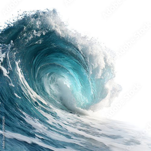 Majestic Ocean Wave Barrel Curl Isolated on White Background Stock Photo