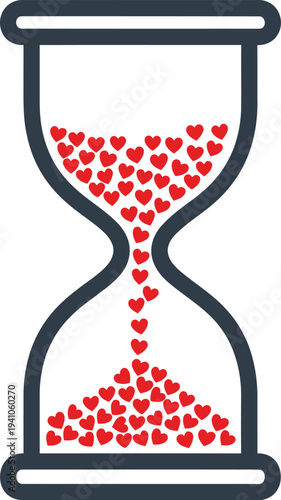 Minimal hourglass with tiny hearts instead sand symbolizing care love compassion time support charity concept clean line vector illustration design