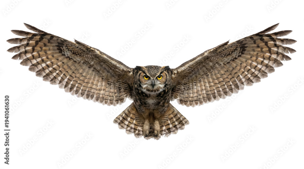 Fototapeta premium Majestic owl in flight with outstretched wings and piercing gaze