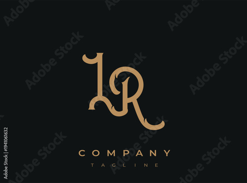 Elegant luxury gold logo with monogram lr on transparent background