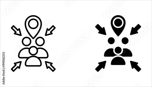 Assembly point sign. gathering point signboard, emergency evacuation icon symbol, vector illustration on white background.