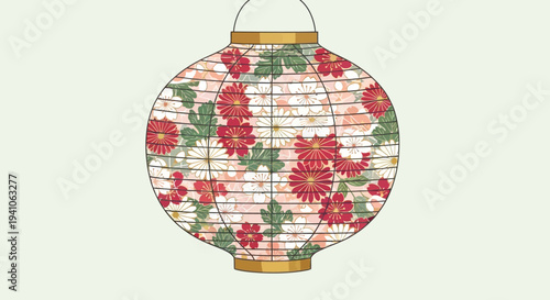 Japanese Lantern with Floral Pattern, Traditional Asian Decor