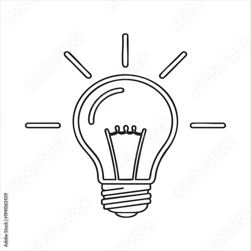 WebOutline icon of a glowing light bulb, symbolizing new ideas, creativity, innovation, and solutions, simple vector graphic design
