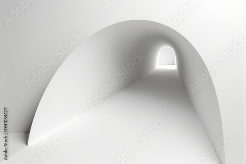 Minimal white arch tunnel interior abstract architecture background
