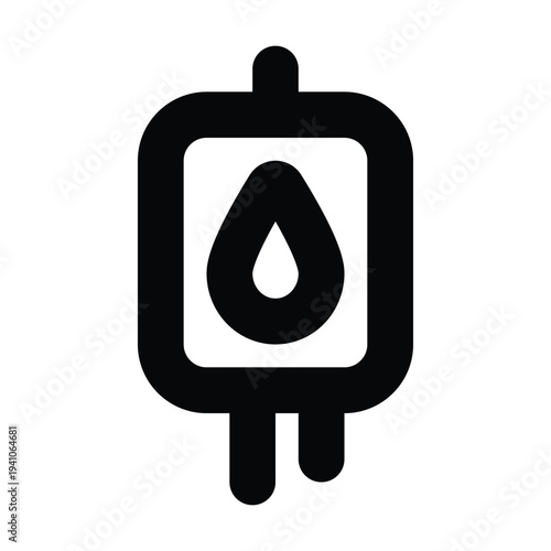 Blood Bag Icon, IV Infusion and Transfusion Illustration, Medical Donor and Hematology Symbol, 24x24 Pixel Perfect, Editable Stroke Vector Design.