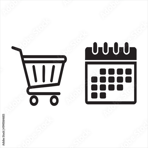 WebBlack shopping cart and calendar vector icons, representing online shopping, business, e-commerce, and appointment scheduling