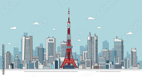 Tokyo Skyline with Tokyo Tower, Modern Cityscape, Japan
