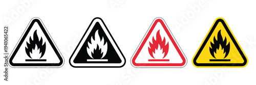 Warning Fire Icon Set, danger fire icon sign symbols collection, vector illustration for safety